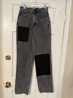 PacSun Gray Washed Boyfriend Jeans with Black Patch Detail